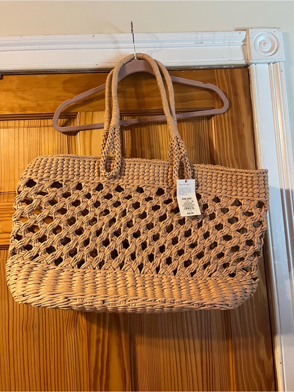 a new day Woven Open-Weave Tote in Light Tan
